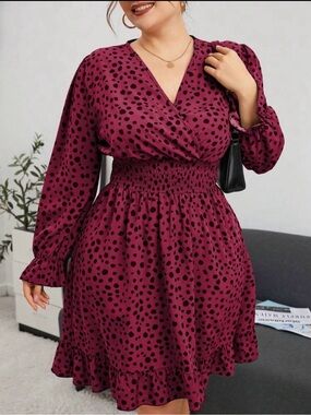 SHEIN Berry/wine and Black Leopard Print Curve Top